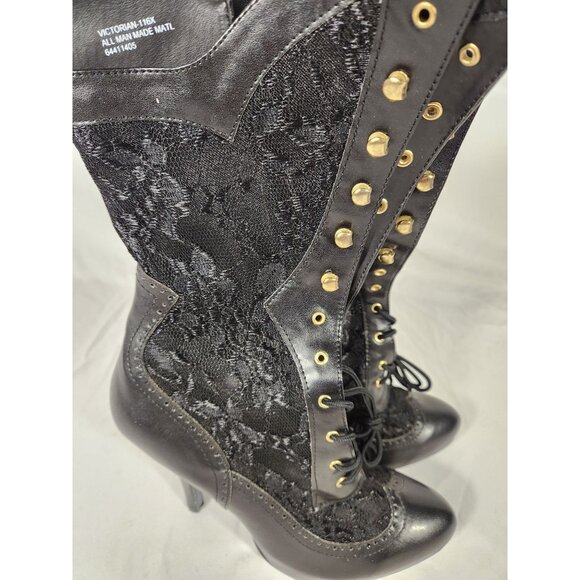 NOS Funtasma Black Lace Boots High Heel Retro Witchy Goth US:12 - Picture 9 of 10
